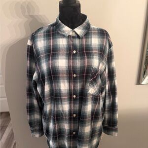 Sonoma Boyfriend Plaid Button-Down Shirt in Green, White and Pink Accents

#88